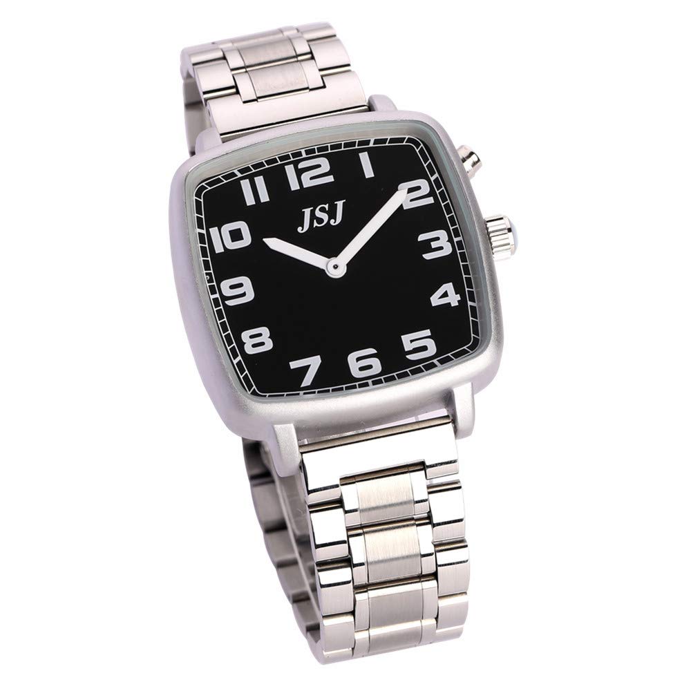 VISIONU Square English Talking Watch with Alarm,Talking Date and Time,Black Dial,Folding Clasp TESW-1709U
