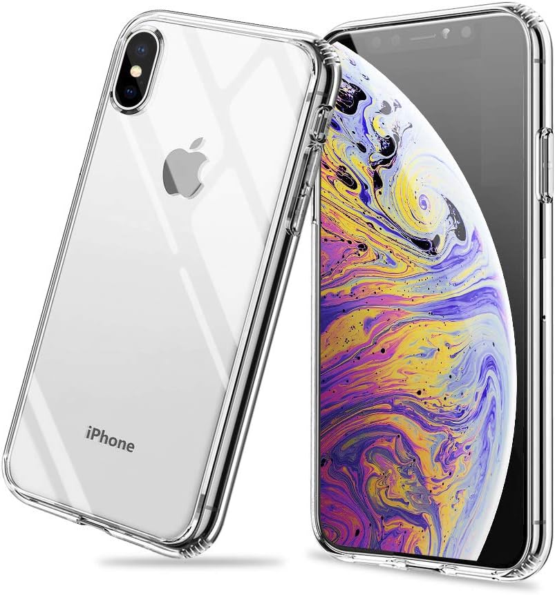 Meidom iPhone Xs Max Case Crystal Clear Slim Fit with Silicone Bumper and Tempered Glass Back Double Protection Phone Case for iPhone Xs Max (6.5 inch) - Clear