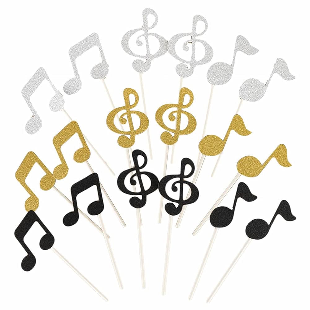 Dusenly Music Cupcake Toppers 18pcs Glitter Music Symbols Notes Cake Toppers for Birthday, Baby Shower and Wedding Party Decoration