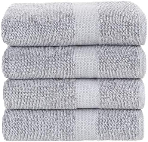 Bath Towels Grey 4-Piece Set - 100% Cotton Luxury Quick Dry Turkish Towels for Bathroom, Guests, Hot Tub - Hotel Quality Collection Bath Towels, Soft and Ultra-Absorbent, 27x54 inch