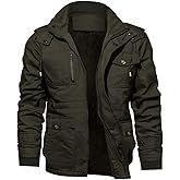 TACVASEN Men's Winter Jacket Cotton Military Jackets Fleece Lined Thick Work Warm Cargo Coats with Hooded