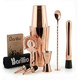Barillio Rose Gold Boston Shaker Set - Stainless-Steel, Weighted Martini Cocktail Shaker Set w/Strainer & Mixer - Mixology Bartender Kit - Bar Set for The Home - 9-pc Drink Shaker Set - Bar Tools