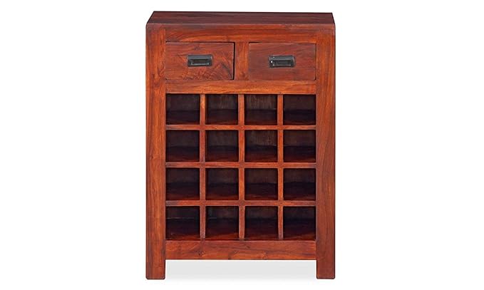 Jiya Creation Bar Cabinet | Wine Rack with Glass Storage | Bar Unit for Home Decor (Sheesham Wood) (Teak Shade)
