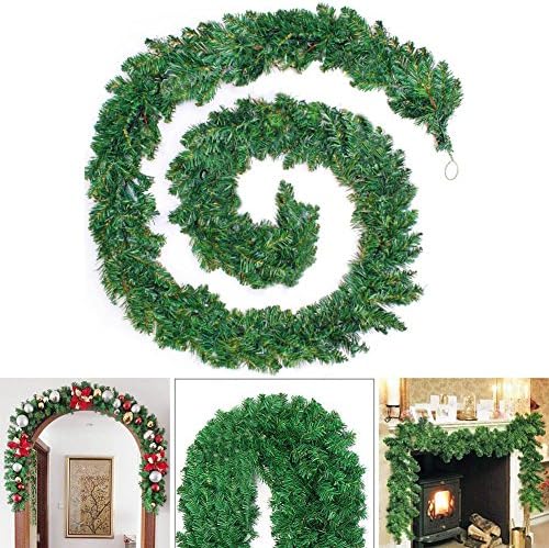 HOMEJIA 270cm Christmas Wreath Green Christmas Garland Party Decoration Artificial PVC Rattan Ornament Merry Xmas Rattan Cane Christmas Wreath（8.9ft）
