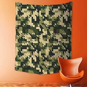 Mandala Tapestry Wall Tapestry Bohemian Wall Hanging Camouflage in Forest Colors Jungle Environment Chevron Light Green Army Green Dark Green Wall Art Wall Decor Beach Tapestry 130x150 cm