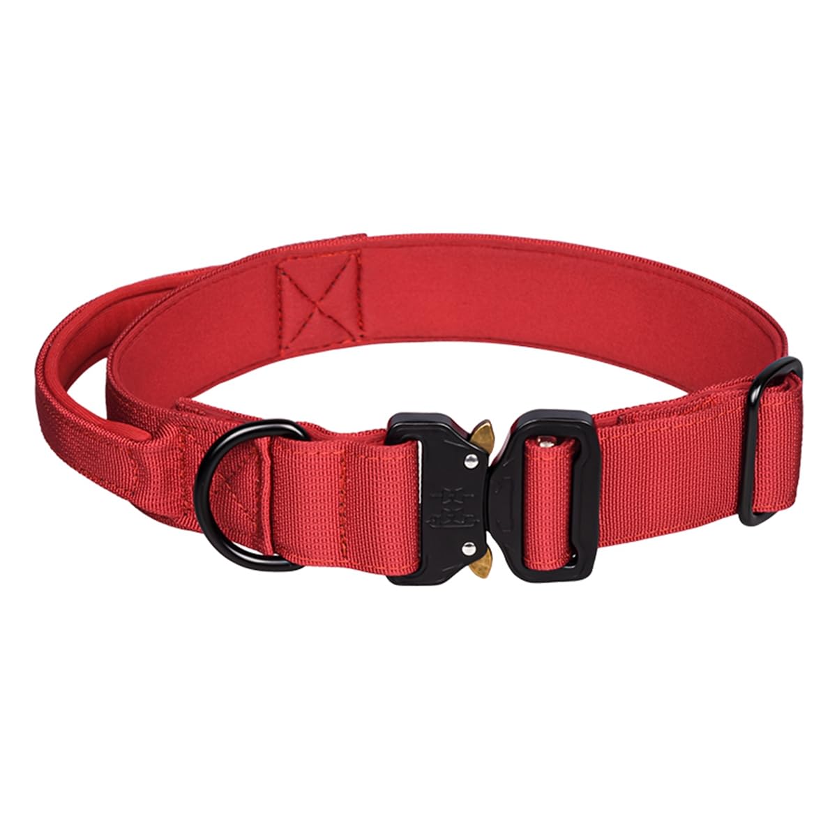 haoyueer Tactical Dog Collar, Adjustable Military Training Nylon Dog Collar with Control Handle and Heavy Metal Buckle for Medium and Large Dogs (XL, Red)