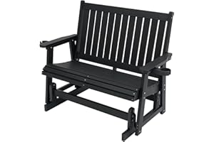 MOSBRISA Poly Lumber Patio Glider with Cup Holders, Durable HIPS Material, All-Weather Resistant, High Backest and Deep Contoured Seat, Heavy Duty 900 LB, for Outdoor, Porch, Patio, Backyard (2-Seat, Black)