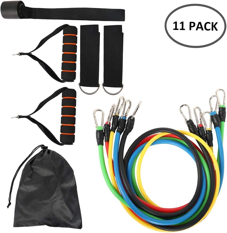 Exercise Resistance Bands Set, 11Pcs Fitness Training Resistance Bands Strong Workout Stretch Cord Tension Rope for Men Women Sports,Home, Gym,Yoga Fitness
