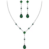EVER FAITH Gorgeous Cubic Zirconia Jewelry Set Elegant Rhombic Birthstone Teardrop Wedding Prom Choker Necklace Dangle Earrings Sets for Women