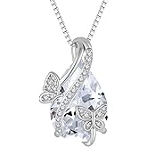 Butterfly Necklaces for Women Birthstone Pendant Necklace 925 Sterling Silver 5A Cubic Zirconia Jewelry Mother's Day Anniversary Christmas Birthday Gifts for Her