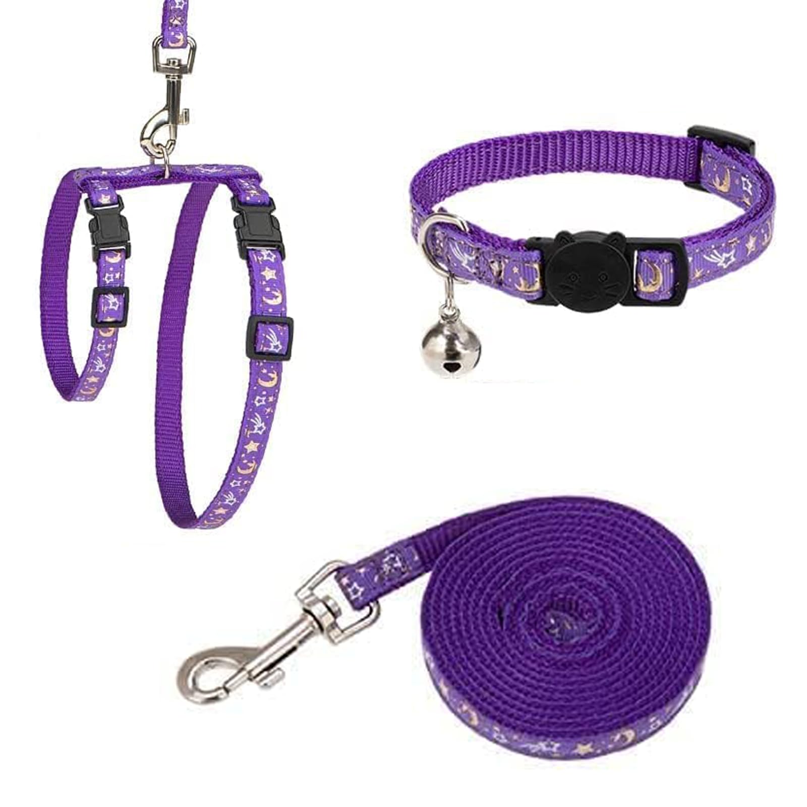 One Piece Glow in The Dark Cat Harness Leash Outdoor Walking Cat Harness Lead Set Adjustable for Kitty Outdoor Walking (Purple) (Purple) — image 1