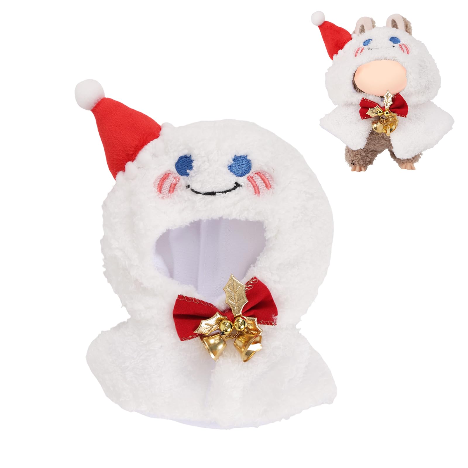 Doll Snowman Clothes, Cute Christmas snow Style Doll Outfits for 6.7in Toys White Cloak Christmas Hat Bell Toy Clothing Accessories for Winter Display Decoration