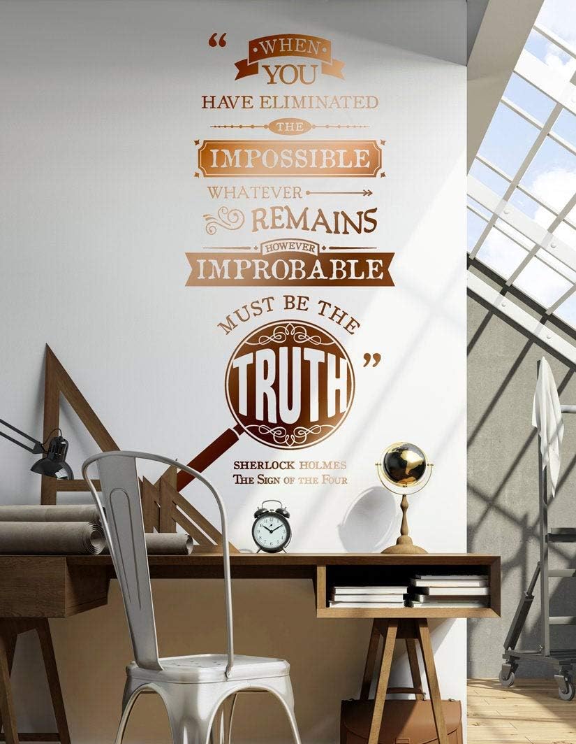 CLIFFBENNETT Sherlock Holmes Impossible Improbable Truth Quote - Wall Decal Custom Vinyl Art Stickers for Homes, Libraries, Schools, Offices, Interiors