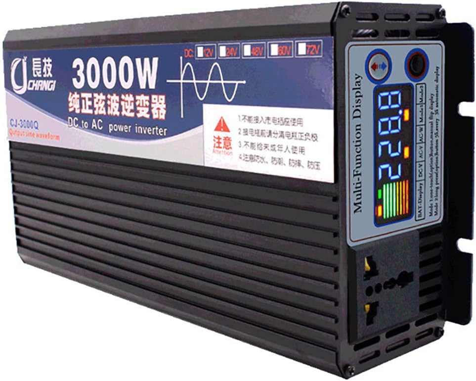 LNLN Pure Sine Wave Inverter,12V/24V/48V/60V/72V to 110V/220V, Power Voltage Transformer,LCD Display,with Battery Cable,Multiple Protection,12V-110V-3000W