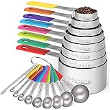 Wildone Measuring Cups & Spoons Set of 18 - Includes 8 Stainless Steel Nesting Measuring Cups, 9 Measuring Spoons, 1 Leveler,