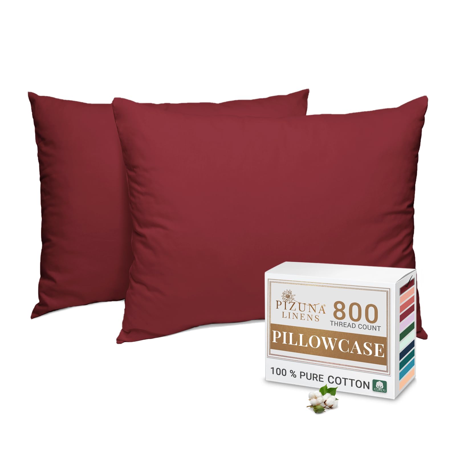 Pizuna Luxurious Cotton Housewife Pillowcases 2 Pack Rio Red 48x74cm, 800 Thread Count Long Staple Combed Cotton Pillow Cover, Crisp Sateen Weave Housewife Pillow Cases (Luxury Pillowcase 2 PC)