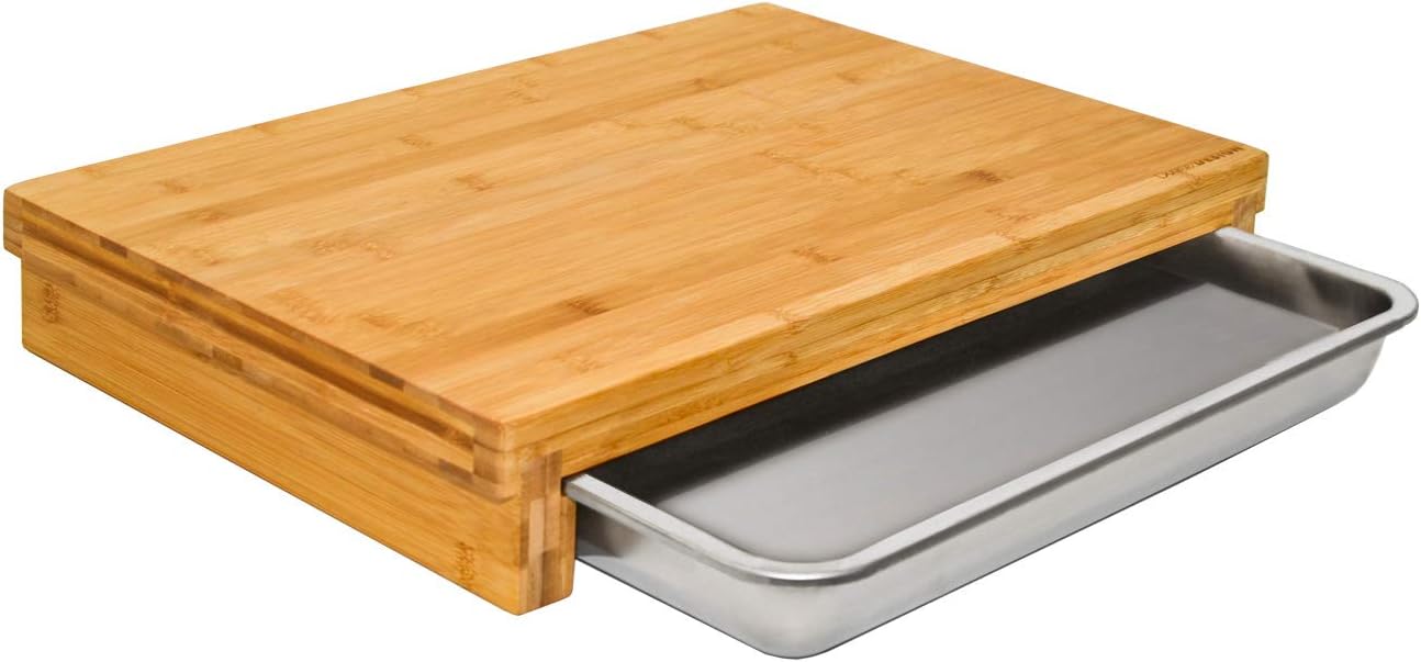 DuneDesign Bamboo Chopping Board with Tray 51x37 Cutting Board with