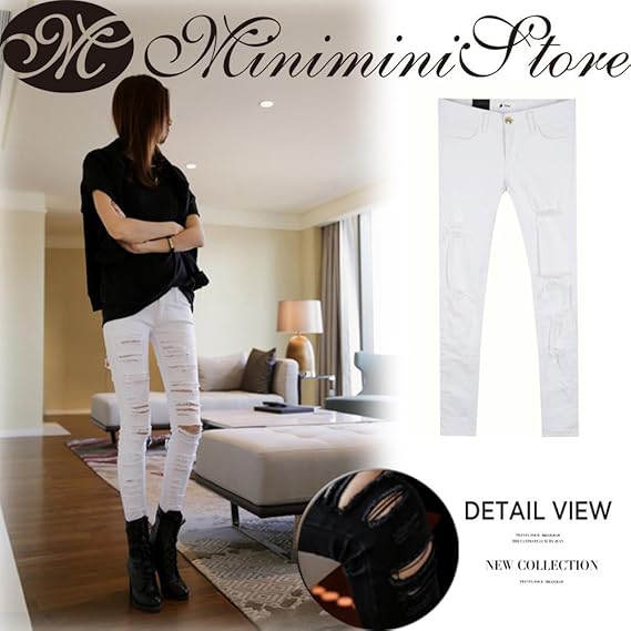 Amazon レディース ファッション ボトムス ジーパンダメージデニムパンツジーンズ スキニーパンツ レディース スキニー ジーンズ スキニー デニム ジーンズ レディース ダメージ ジーンズ 白 長ズボン ホワイト ブラック ニーズグループ サイズ ２９ ブラック