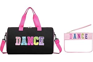 HYOOG Dance Duffle Bag for Girls, Kids Toy Storage Bag,Weekend Bag,Overnight Bag,Gymnastics bag 17"Lx9"Wx9"H (Rose set-clear letter bag)