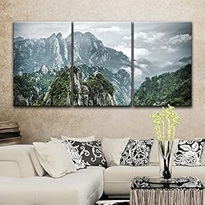 3 Panel Canvas Wall Art - Mountains Landscape with Green Trees - Giclee Print Gallery Wrap Modern Home Art Ready to Hang - 16"x24" x 3 Panels