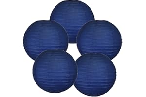 Just Artifacts 8-Inch Navy Blue Chinese Japanese Paper Lanterns (Set of 5, Navy Blue)