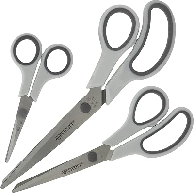 Westcott Easy Grip Scissors Set of 3 Grey Durable Stainless Steel Blades