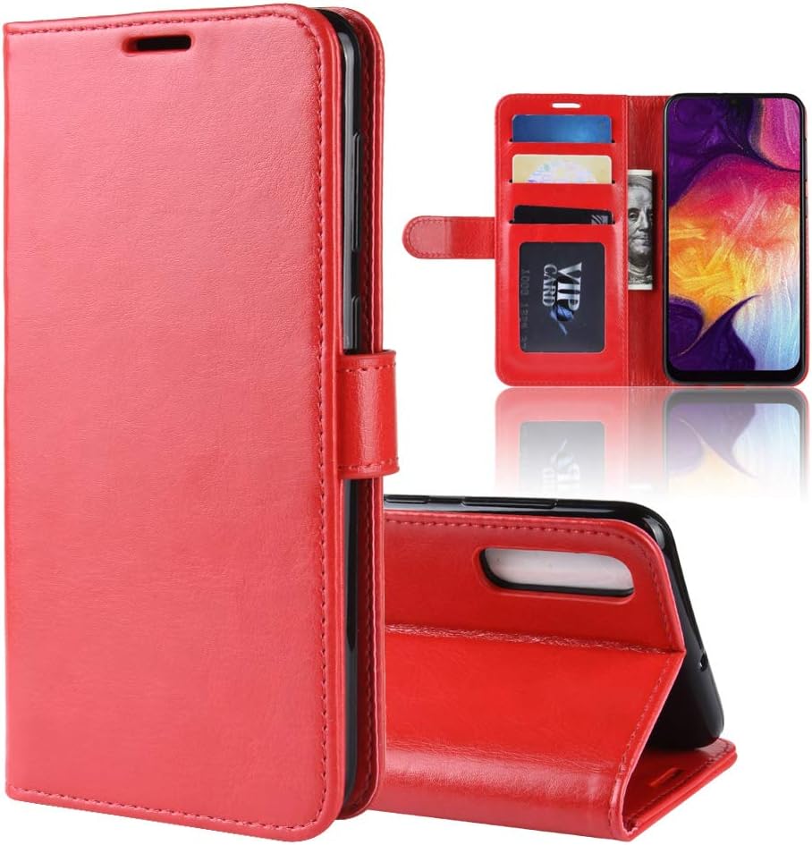 XMTON Samsung Galaxy A50 6.4" Case, PU Leather [Wallet Cover] [Card Holder] Stand Magnetic Flip Case for Samsung Galaxy A50 Smartphone (Red)