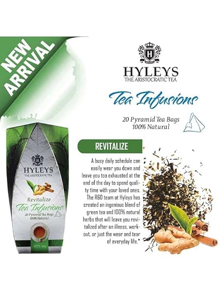 HYLEYS GREEN TEA WITH CARDAMOM BLACK PEPPER & CINNAMON (TEA INFUSIONS COLLECTION – REVITALIZE) – 20 TEA BAGS