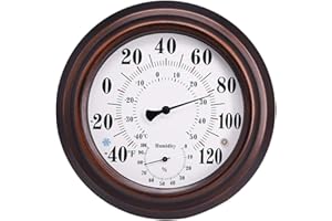 CHIVENIDO Indoor Outdoor Thermometer - Premium Steel Wall Thermometer Hygrometer for Patio, Wall or Decorative, No Battery Required Hanging Thermometer 8" Round Diameter (Bronze)