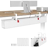 KEEGH Large No Drill Under Desk Cable Management Tray 36 in, White | Clamp/Screw Mount, Supports Up to 70lbs, Fabric Wire Management Gaming/PC Cable Raceways, Cord Hiders for Office/Home