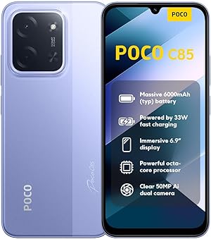 XIAOMI Poco C85, Smartphone 6+128GB, 6,9" 120Hz Display 7,99mm Design, MediaTek Helio G81-Ultra Octa-Core, 50MP AI-Zweifach-Kamera, 6000mAh, Purple, Ladegerät Nicht im Lieferumfang enthalten
