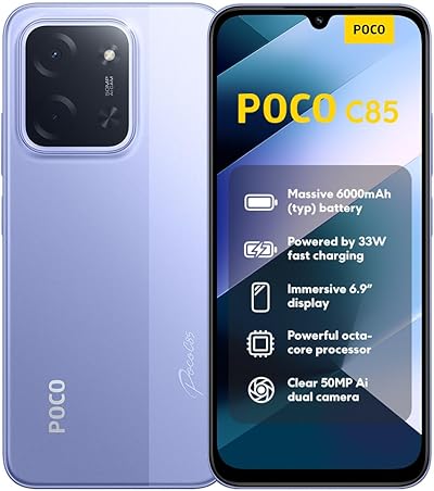 XIAOMI Poco C85, Smartphone 8+256GB, 6,9" 120Hz Display 7,99mm Design, MediaTek Helio G81-Ultra Octa-Core, 50MP AI-Zweifach-Kamera, 6000mAh, Purple, Ladegerät Nicht im Lieferumfang enthalten