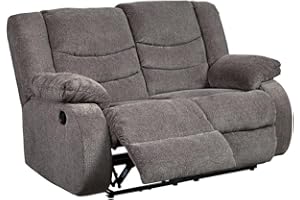 Signature Design by Ashley Tulen Modern Manual Pull Tab Reclining Loveseat, Dark Gray