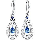 Teardrop Birthstone Dangle Drop Earrings Sterling Silver Infinity Filigree Leverback Earrings, Infinity Love Birthday Anniversary Jewelry Gifts for Her Women Mom Wife