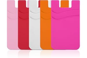 AILOVETECK Phone Wallet, Credit Card Holder for Cell Phone, Phone Card holder Stick on Phone Case Compatible for iPhone/Android/Samsung Galaxy 5 pack (Pink Red White Hot Pink Orange)
