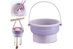 UPTOZOBLY 3 in 1 Brush Cleaning Mat with Brush Drying Holder, Silicone Makeup Brush Cleaner Mat Make Up Brush Cleaning Bowl Cosmetic Brush Washing Tool for Makeup Brush, Sponge, Powder Puff (Purple)