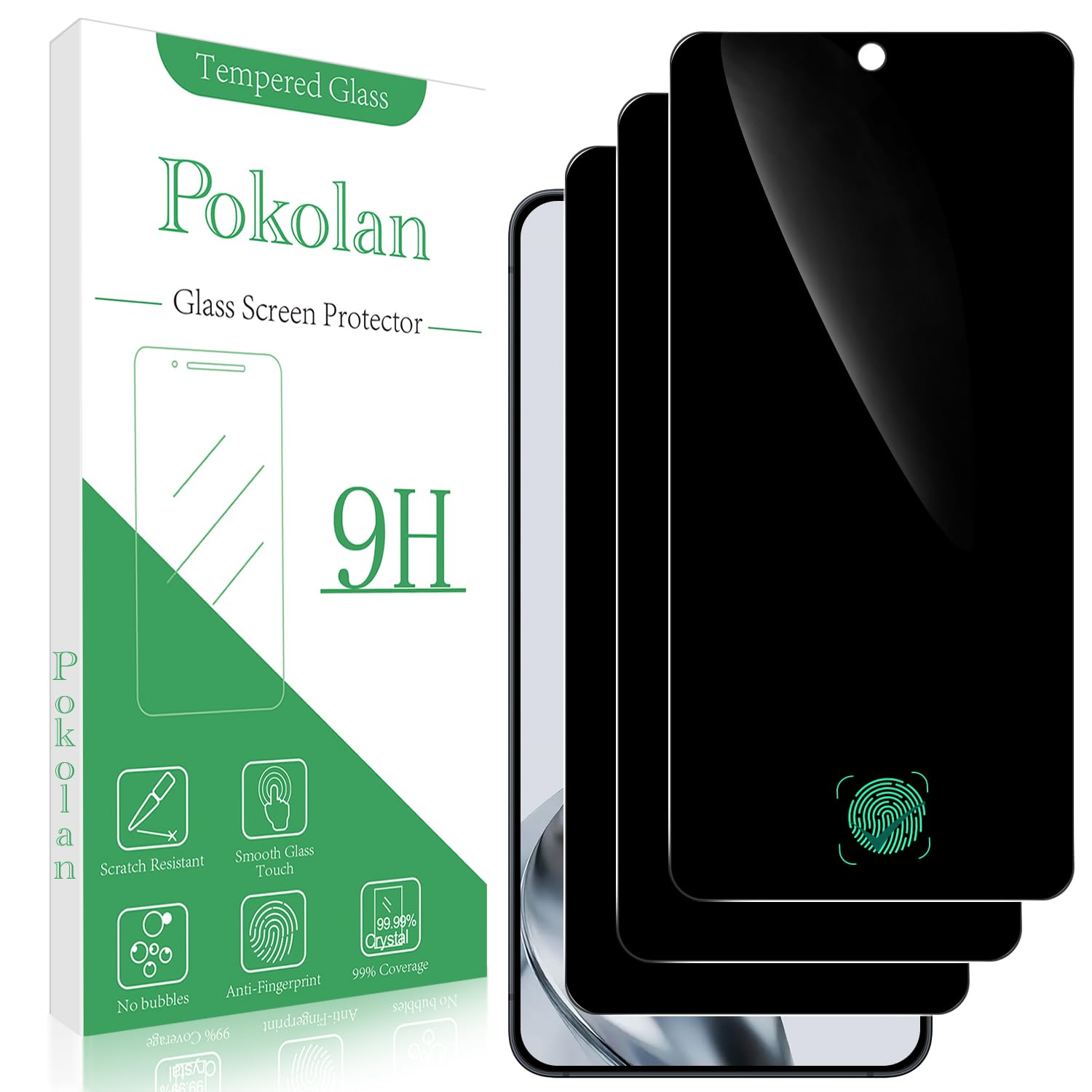 Pokolan [3 Pack Privacy Screen Protector for Samsung Galaxy S26 Plus, Anti Spy Private Tempered Glass Film, Fingerprint Unlocking, Case Friendly, 9H Hardness
