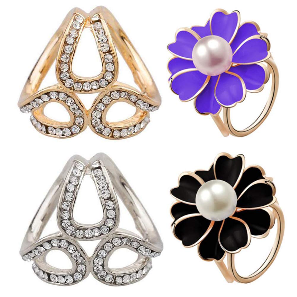 CAREOR Three Rings Silk Scarves Clip Enamel Simple Style Scarf Ring Smooth Buckle Women Accessories for Ladies Girls Clothing Scarf Shawl, 4 Pack