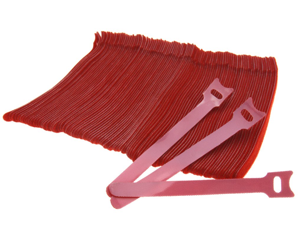 YINETTECH 100 x Red Hook And Loop Cable Ties Reusable Adjustable Cable Tidy Strap Ties