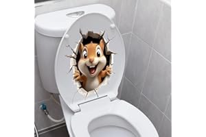 Iprokiu Cute Animal Toilet Sticker Waterproof 3D Funny Dog Cracking Toilet Seat Lid Decal Bathroom Wall Sticker Squirrel Toil