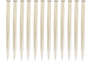 SWACC 12 Pcs Straight One Color Party Highlights Clip on in Hair Extensions Colored Hair Streak Synthetic Hairpieces (Platinum Blonde)