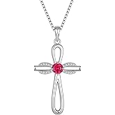 FJ Infinity Cross Necklace 925 Sterling Silver Religious Pendant Birthstone Jewelry Gifts for Women