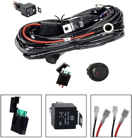 Amazon リレーハーネス フォグランプ Samlight スイッチ付き ライト用 Ledバー 防水コントロールボックス ヘッドライト ワークライト Ledグリル取付用配線キット ワイヤーハーネス 表示led搭載 300wまで対応可能 ２灯用 ライト用リレーハーネス 車 バイク