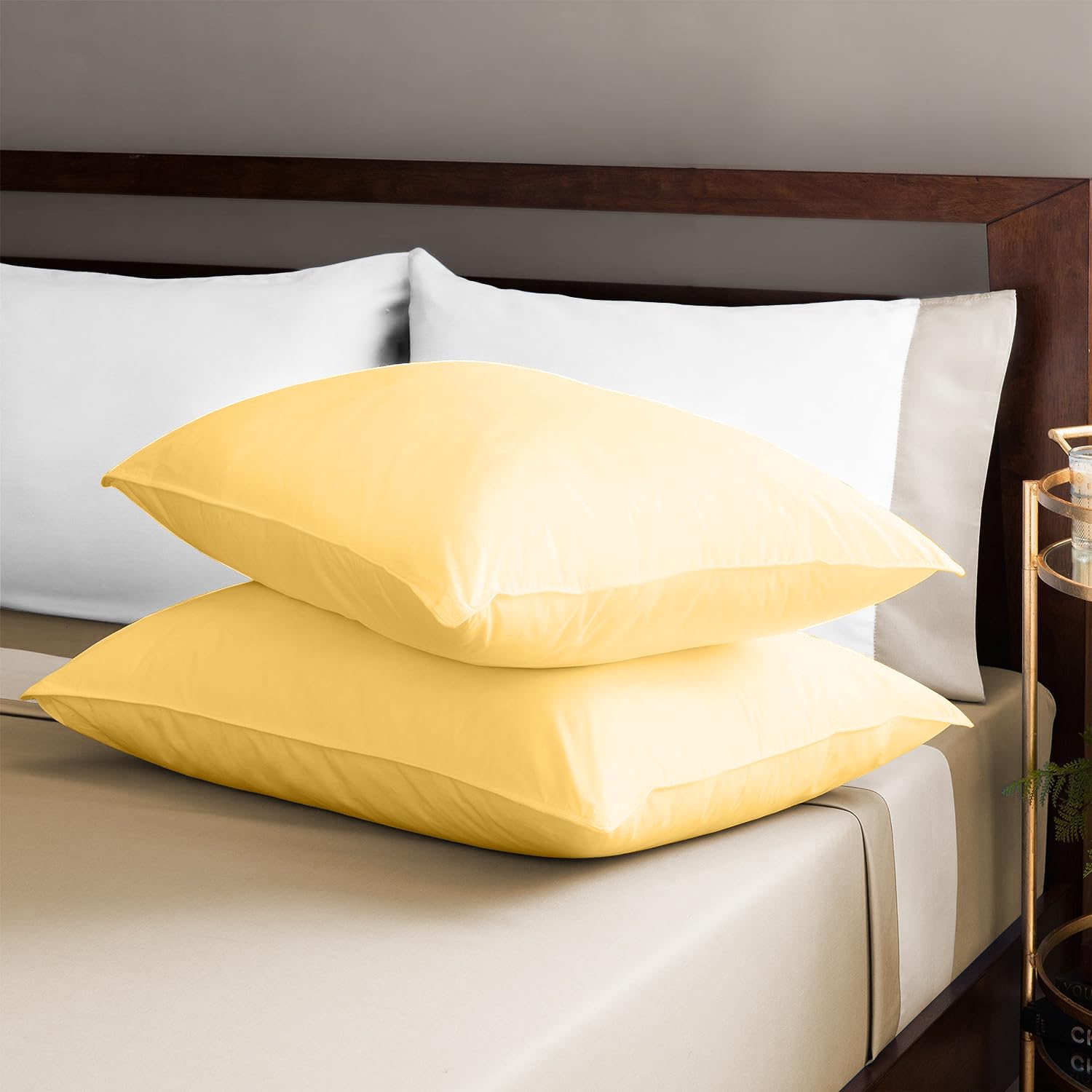 Photo 1 of 1000 Thread Count 100% Egyptian Cotton King Pillowcase Set - Long Staple Ivory Premium Quality, Soft & Cooling, Wrinkle Free, Breathable Cover