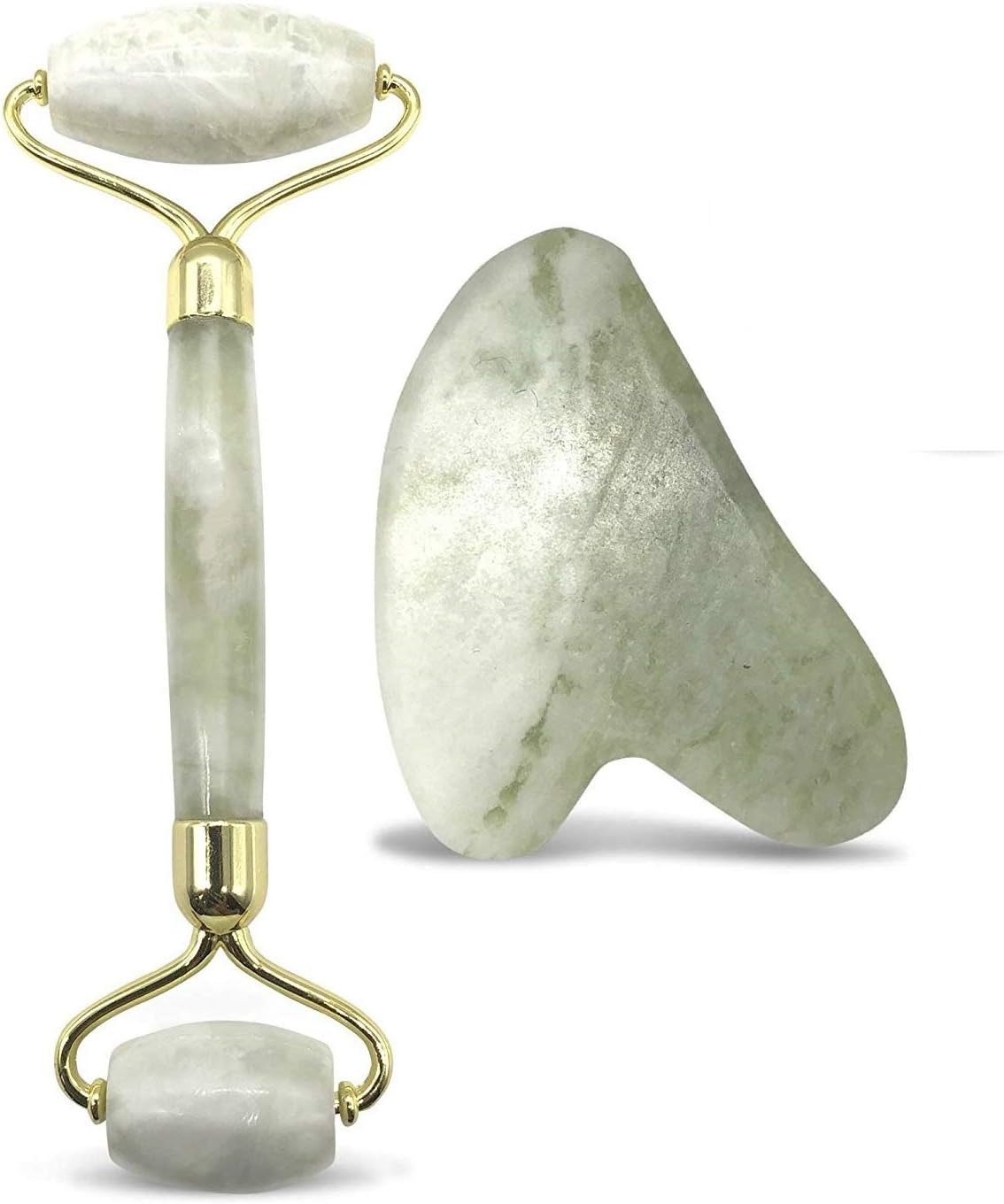 Jade Face Roller and Gua Sha Scraping Massage Tool Set Natural Jade Facial Roller For Anti Aging,Wrinkle,Sliming,Eye Treatments,Skincare Fridge Honests Beauty Jade Roller With Bag & Clean Pad