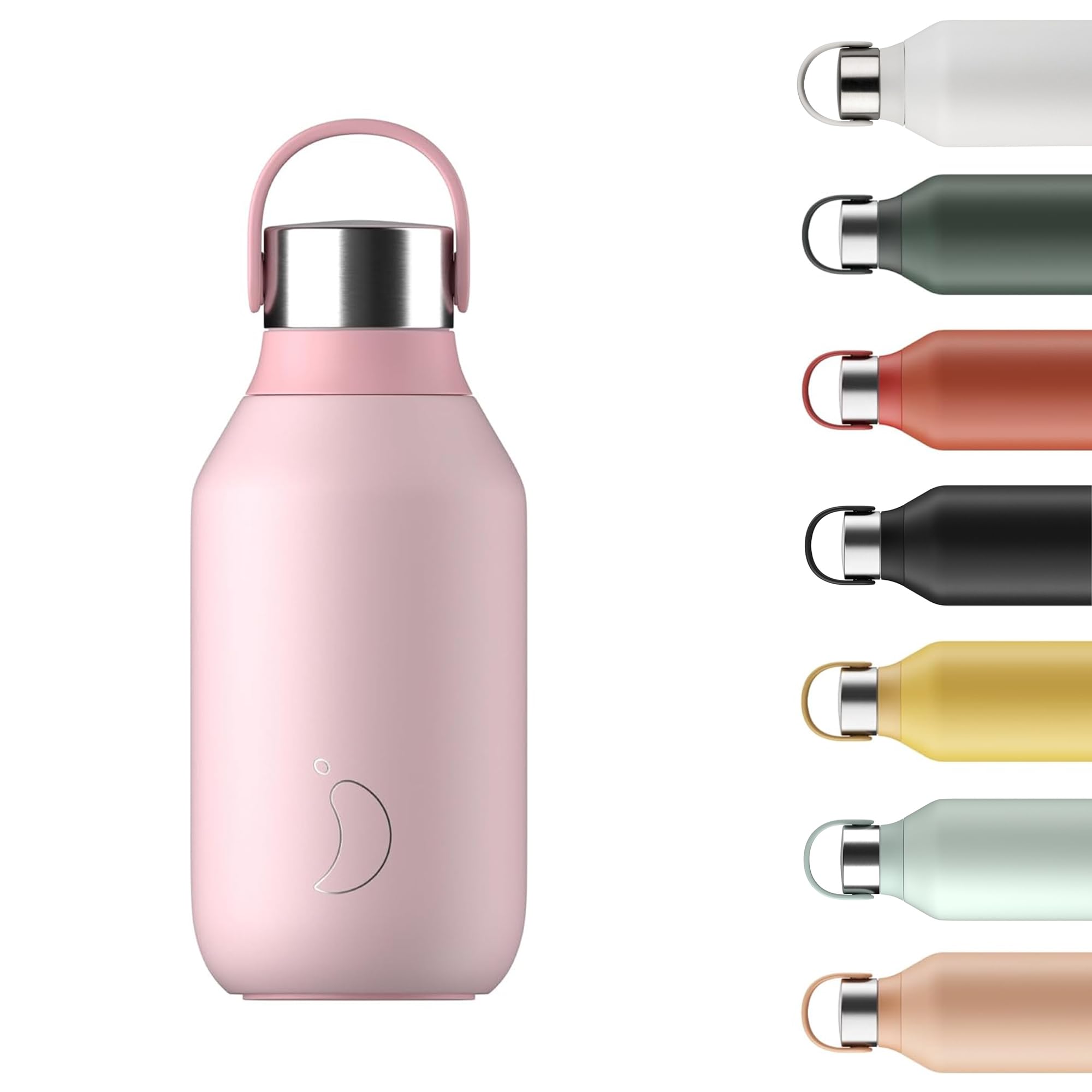 Chilly's Series 2 Water Bottle - Vacuum Insulated Stainless Steel Water Bottle with Soft Collar & Carry Loop, Thermal Flask for Hot & Cold Drinks - Leak Proof, No Sweat - Blush Pink, 350ml