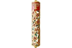 Pasiir Hand Painted Mezuzah, Exquisite Enamel Mezuzah with Menorah and Pomegranate Motifs
