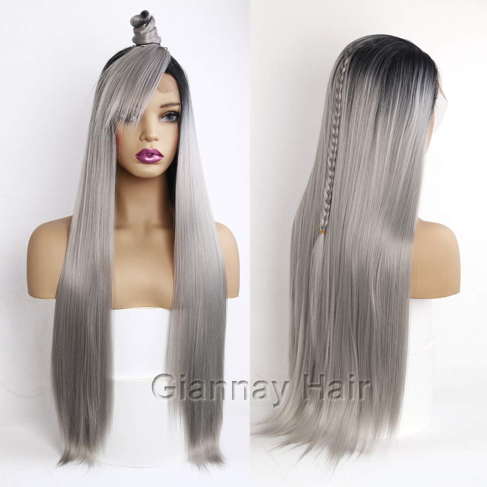 Amazon Com Giannay Ombre Gray Lace Front Wigs 2 Tones Black