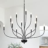 12-Light Black Chandelier for Dining Room, 34 Inch Large Farmhouse Chandeliers for High Ceilings, Foyer Industrial Modern Pen