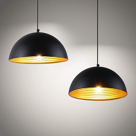 Deckey 2x Retro Pendelleuchte Hangeleuchte Leuchten F30cm Fur E27 Leuchtmittel Doppelter Lampenschirm Aussen Schwarz Und Innen Gold Fur Wohnzimmer Esszimmer Schlafzimmer Weinkeller Keller Cafe Bar Amazon De Beleuchtung